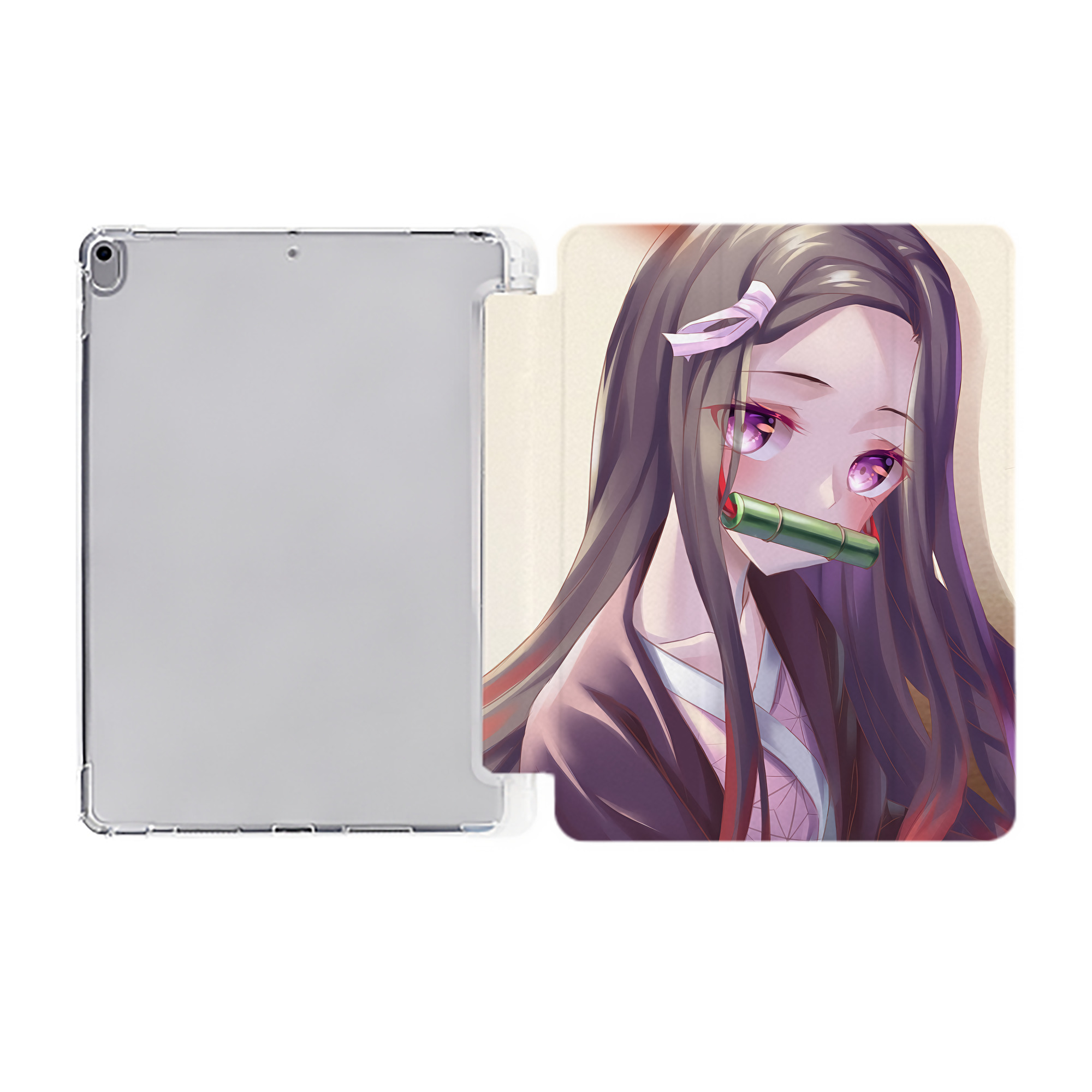 （画像用） 鬼滅の刃（きめつのやいば）竈門 禰󠄀豆子／かまど ねずこ Kamado Nezuko IPad ケース ペン収納付き 三つ折りスタンド PUレザー×シリコン 対応機種9.5/10.5/10.9インチ